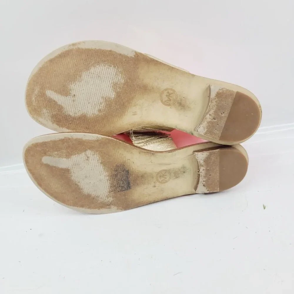 Michael Kors Women's Gold Leather Slip-On‎ Luxe Flat Thong Sandal Size 8.5